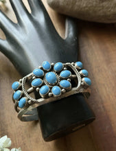 Load image into Gallery viewer, Native American Sterling Silver Blue Turquoise Cluster Cuff Bracelet RB