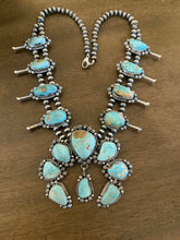 Load image into Gallery viewer, Navajo sterling silver royston turquoise squash blossom necklace KY