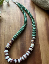 Load image into Gallery viewer, Sterling Silver Green Turquoise Purple Spiny Oyster Bead Necklace. 19 Inch