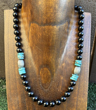 Load image into Gallery viewer, Sterling Silver Black Onyx Turquoise Bead Necklace. 18 Inch Gift