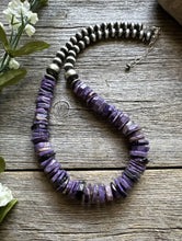 Load image into Gallery viewer, Southwestern 925 Sterling Silver Purple Charoite W Pearls Bead Necklace. 18 Inch