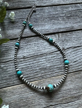 Load image into Gallery viewer, Southwestern Sterling Silver Turquoise 4mm Pearls Bead Necklace. 24 Inch. Gift