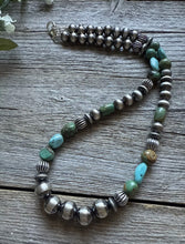 Load image into Gallery viewer, Sterling Silver Blue Green Turquoise W Pearls Round Bead Necklace 18 inch Gift