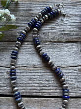 Load image into Gallery viewer, Southwestern 925 Sterling Silver Lapis Pearls Bead Necklace 18 Inch