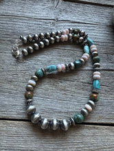 Load image into Gallery viewer, Southwestern Sterling Silver Pink Conch Turquoise Bead Necklace. 18 Inch Gift