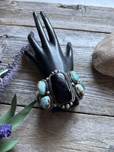 Load image into Gallery viewer, Navajo Native Sterling Silver Black Onyx Royston Turquoise Cuff Bracelet RY