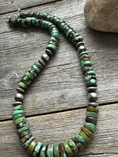 Load image into Gallery viewer, Southwestern 925 Sterling Silver Green Turquoise Heishi Bead Necklace. 20 inch