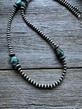 Load image into Gallery viewer, Sterling Silver Turquoise Nuggets W Pearls Bead Necklace. 22 inch
