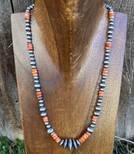 Load image into Gallery viewer, Sterling Silver Multi Bead Orange Spiny Oyster W Pearls Bead Necklace 18 inch