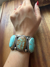 Load image into Gallery viewer, Navajo sterling silver number 8 turquoise cuff bracelet