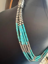 Load image into Gallery viewer, Sterling silver blue turquoise bead necklace 24 inch