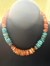 Load image into Gallery viewer, Sterling silver orange spiny with turquoise 18 inch
