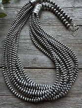 Load image into Gallery viewer, 4mm Multi 10 Strand 925 Sterling Silver Oxidized Pearls Bead Necklace 24 Inch