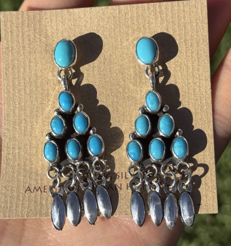 Native American Sterling Silver Turquoise Earrings Geneva