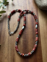 Load image into Gallery viewer, Sterling Silver Orange Red Spiny Oyster Multi Bead Pearls Necklace 24 inch Gift