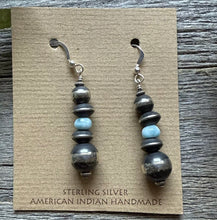 Load image into Gallery viewer, Sterling Silver Blue Larimar W Pearls Bead Drop Earrings. 2 Inch