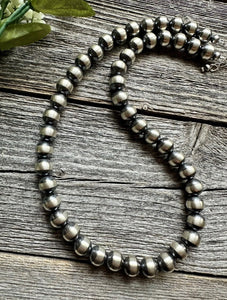 10mm 22 Inch Striped Sterling Silver Oxidized Pearls Bead Necklace Southwestern