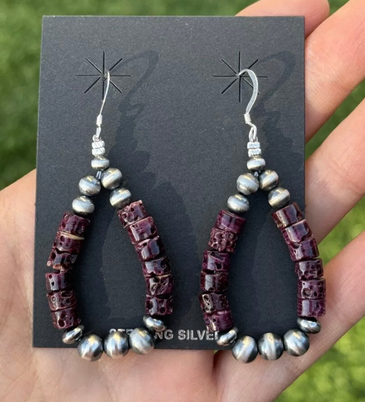 Southwestern Sterling Silver Purple Spiny Oyster Pearls Loop Earrings