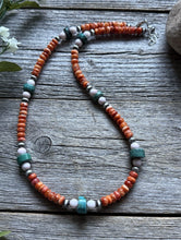 Load image into Gallery viewer, Orange Spiny Oyster Multi Stone Color Sterling Silver Bead Necklace 18 inch Gift
