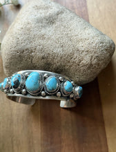 Load image into Gallery viewer, Navajo Native American Sterling Silver Blue Turquoise Row Cuff Bracelet J Nelson