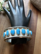 Load image into Gallery viewer, Navajo Native American Sterling Silver Blue Turquoise Row Cuff Bracelet PC