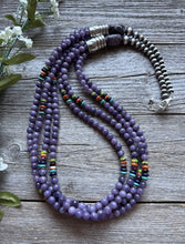 Load image into Gallery viewer, Southwestern Sterling Silver Multi Stone Purple Pearls Bead Necklace 30 Inch