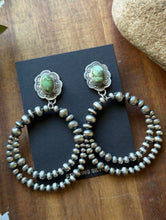 Load image into Gallery viewer, Navajo Sterling Silver Green Sonoran Gold Turquoise Pearl Double Loop Earrings