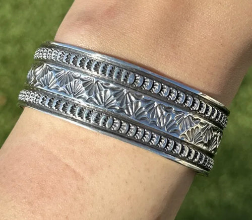 Sunshine Reeves 925 Sterling Silver Stacker Stamped Cuff Bracelet. Navajo