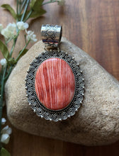 Load image into Gallery viewer, Native American Navajo Sterling Silver Orange Red Spiny Oyster Pendant Etta