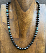 Load image into Gallery viewer, Sterling Silver Black Onyx Turquoise Bead Necklace. 18 Inch Gift