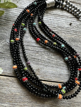 Load image into Gallery viewer, Sterling Silver Multi Strand Black Onyx Multi Stone Bead Necklace. 24 Inch