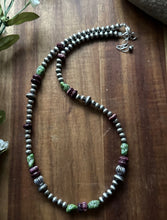 Load image into Gallery viewer, Sterling Silver Purple Spiny Oyster Sonoran Gold Turquoise Pearls Bead Necklace