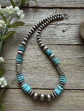 Load image into Gallery viewer, Sterling Silver Blue Turquoise W Pearls Kokopelli Bead Necklace 18 Inch
