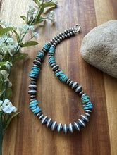 Load image into Gallery viewer, Sterling Silver Blue Turquoise W Flat Saucer Pearls Bead Necklace. 18 inch