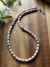Load image into Gallery viewer, Sterling Silver Rhodochrosite Turquoise Bead Necklace. 18 inch. Gift