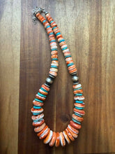 Load image into Gallery viewer, Sterling silver orange spiny oyster turquoise necklace 18 inch