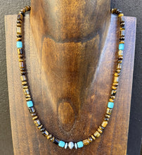 Load image into Gallery viewer, Tigers Eye Multi Stone Turquoise Sterling Silver Bead Necklace. 18 inch Gift