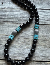 Load image into Gallery viewer, Sterling Silver Black Onyx Turquoise Bead Necklace. 18 Inch Gift