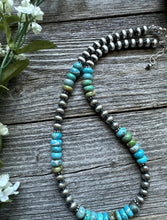 Load image into Gallery viewer, Sterling Silver Blue Green Turquoise Bead Necklace. 18 inch