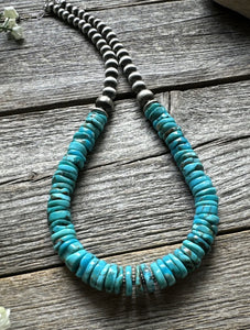 Sterling Silver Blue Turquoise W Pearls Bead Necklace. 18 inch