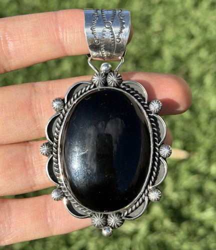 Native American Navajo Sterling Silver Black Onyx Pendant Etta Enditto Gift