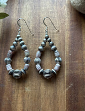 Load image into Gallery viewer, Pink Rhodochrosite Sterling Silver Pearls Bead Earrings 2.75 Inch