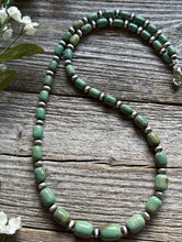 Load image into Gallery viewer, Sterling Silver Green Graduated Turquoise Nuggets Bead Necklace 21 inch