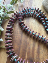Load image into Gallery viewer, Sterling Silver Graduated Purple Spiny Oyster Turquoise Pearls Bead Necklace 34”