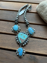 Load image into Gallery viewer, Navajo Sterling Silver Turquoise Lariat Pearls Chain Bead Necklace K Yazzie