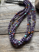 Load image into Gallery viewer, Sterling Silver Multi Strand Stone Purple Pearls Bead Necklace. 24 inch
