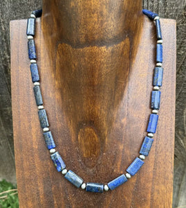 Sterling Silver Lapis Pearls Bead Necklace. 18 inch