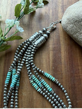 Load image into Gallery viewer, Sterling Silver Multi Strand Turquoise Pearls Bead Necklace 20 Inch