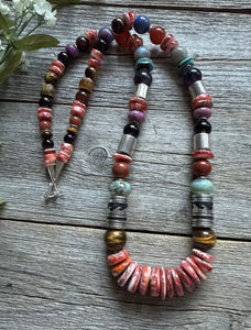Tommy & Rosita Singer T R Sterling Silver Red Spiny Oyster Bead Necklace 28”