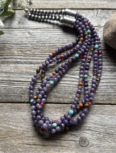Load image into Gallery viewer, Sterling Silver Multi Strand Stone Purple Pearls Bead Necklace. 24 inch